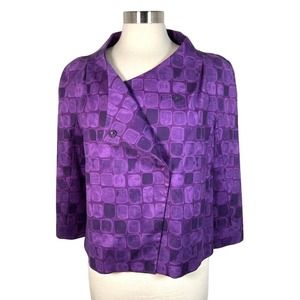 Vera Wang Lavender Label 3/4 Sleeve Cropped Jacket 12 Purple Asymmetric EUC!